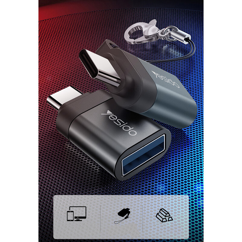 Adaptor USB la Type-C OTG Yesido GS06, plug & play, 5Gbps, negru