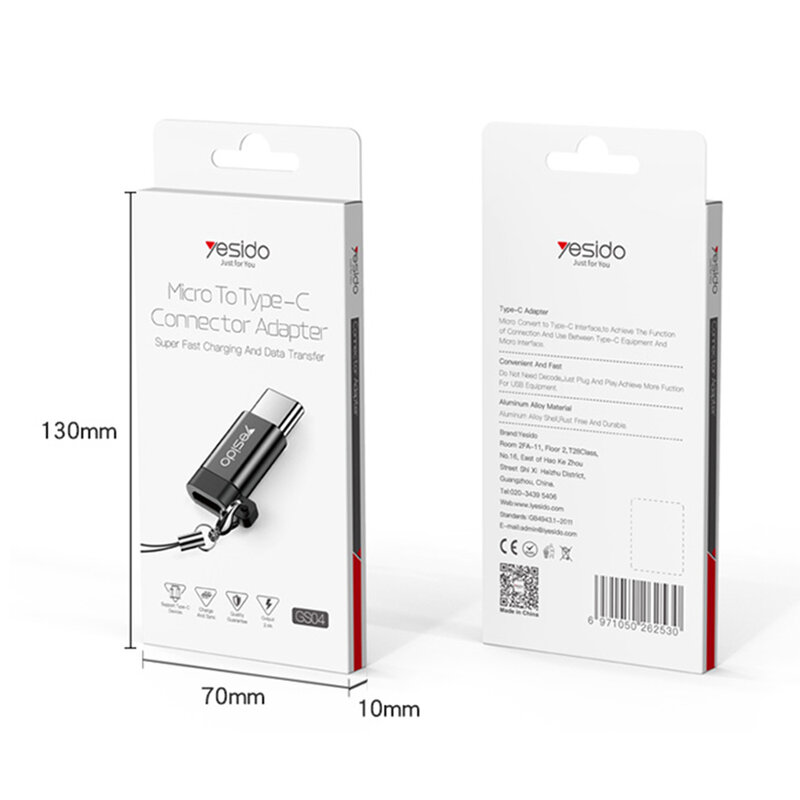 Adaptor Micro-USB la Type-C OTG Yesido GS04, plug & play, 480Mbps, negru