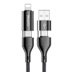 Cablu de date 4in1 Yesido CA59, 2x Type-C, Lightning, USB, 3A, 1.2m, negru