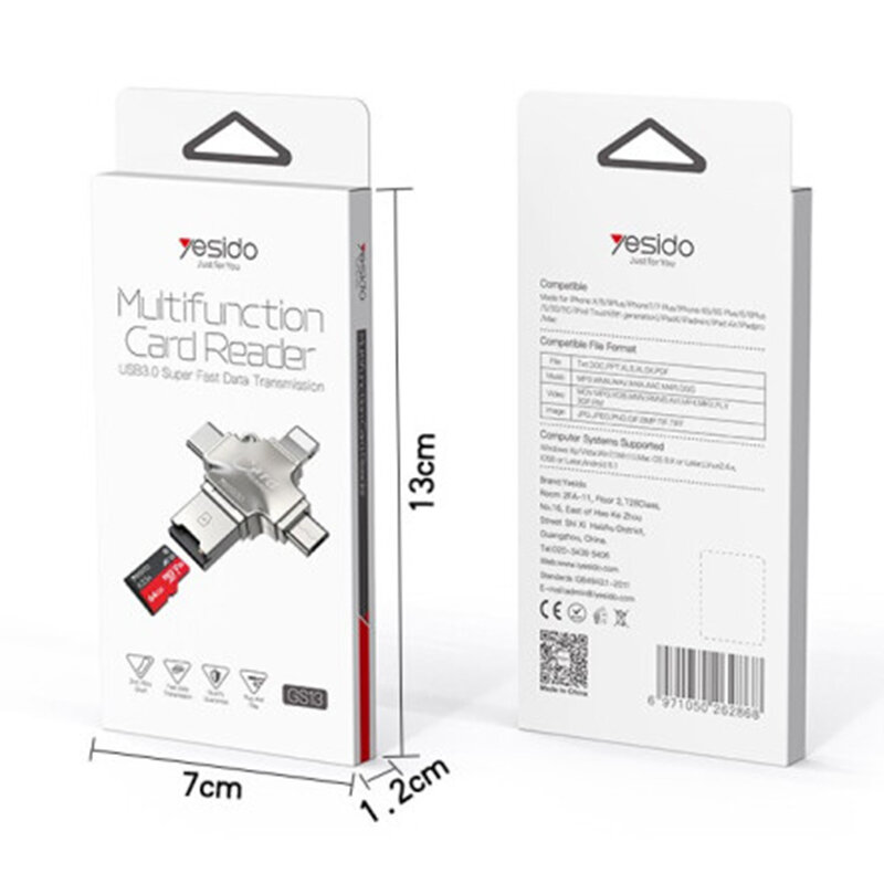 Card reader MicroSD, Adaptor USB, Type-C, Lightning, Micro-USB Yesido GS13