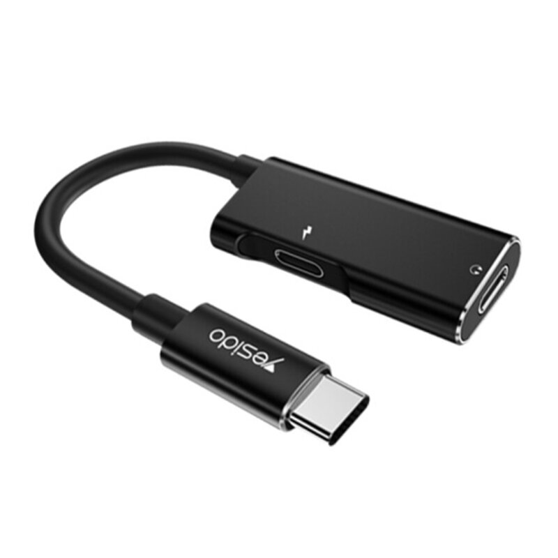 Adaptor audio DAC USB-C la 2x Type-C Yesido YAU23, 60W, negru