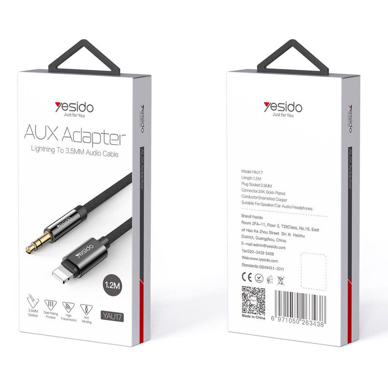 Adaptor audio iPhone la Jack 3.5mm Yesido YAU17, negru