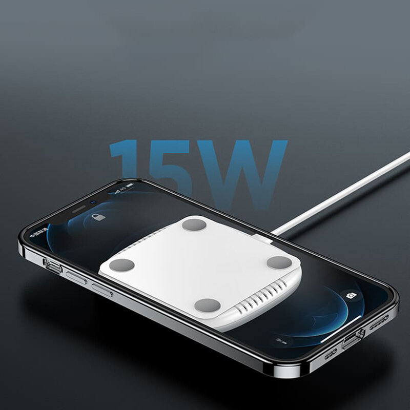 Incarcator wireless Samsung, iPhone 12 Usams, 15W, alb, US-CD153