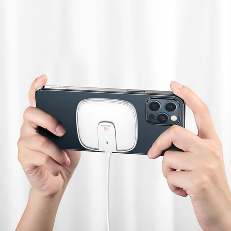 Incarcator wireless Samsung, iPhone 12 Usams, 15W, alb, US-CD153