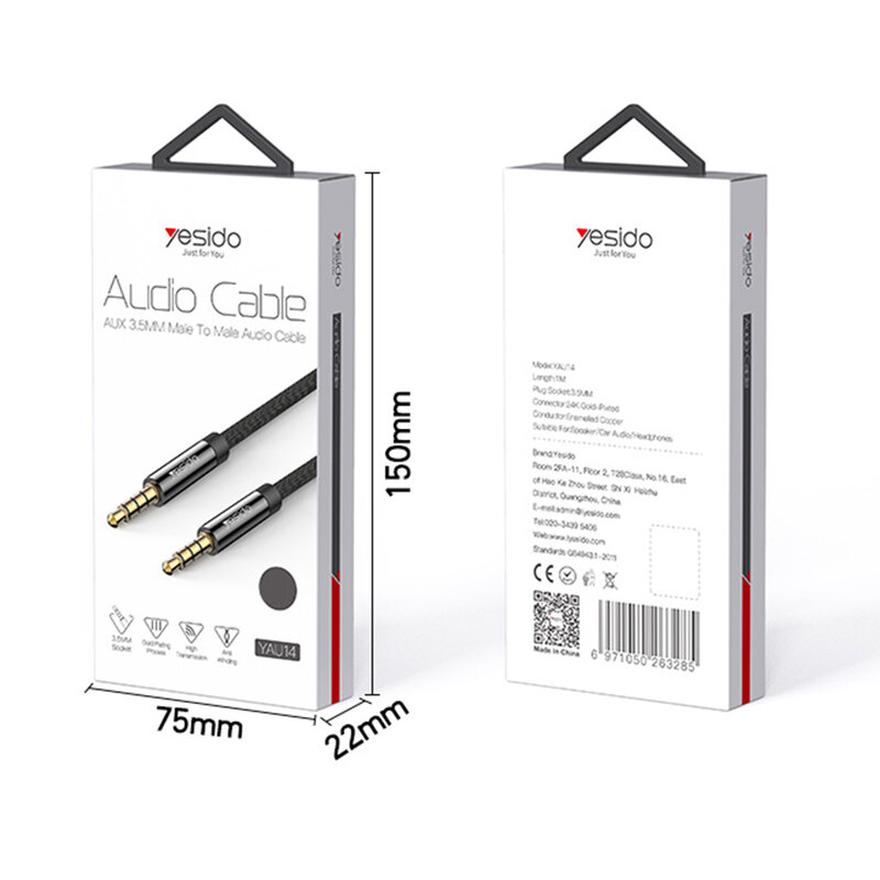 Cablu audio Jack 3.5mm la Jack 3.5mm Yesido YAU14, stereo, 1m, negru