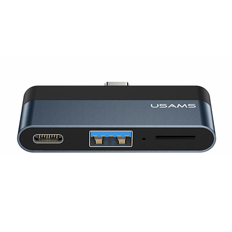 Hub Type-C OTG USAMS la USB, Type-C, MicroSD, 60W, gri, US-SJ491