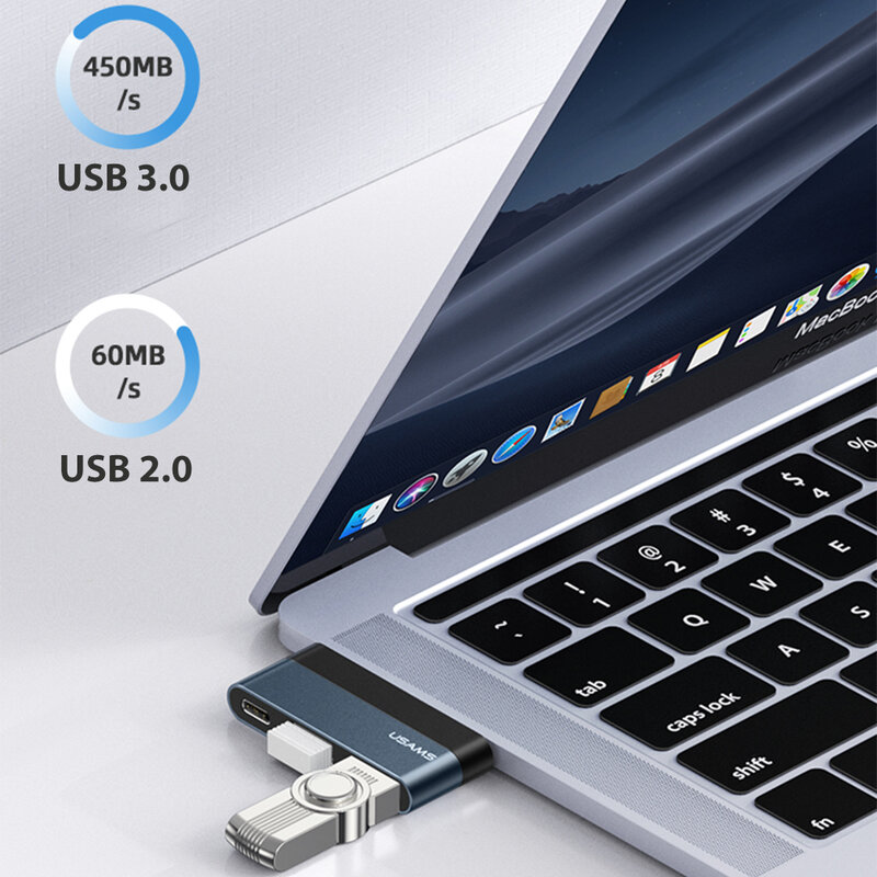 Hub mini USB-C OTG Usams la USB, Type-C, HDMI, 60W, US-SJ492