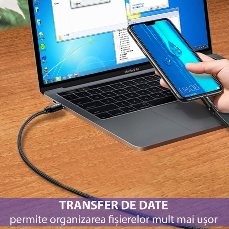 Cablu de date Type-C la Type-C Yesido CA55, 45W, 3A, 1.2m, negru