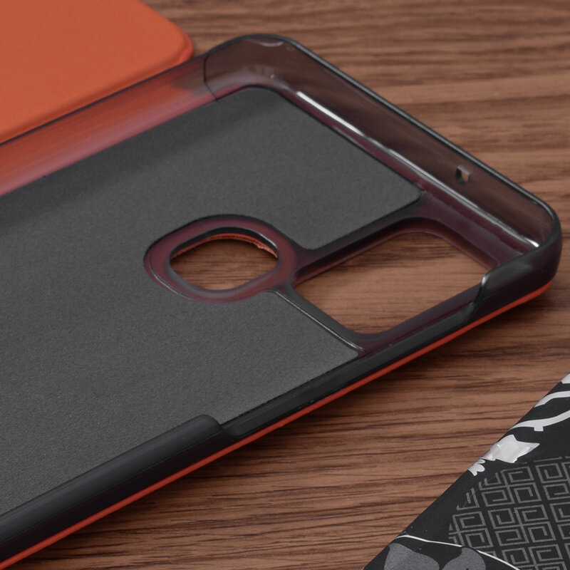 Husa Samsung Galaxy A21s Eco Leather View Flip Tip Carte - Portocaliu