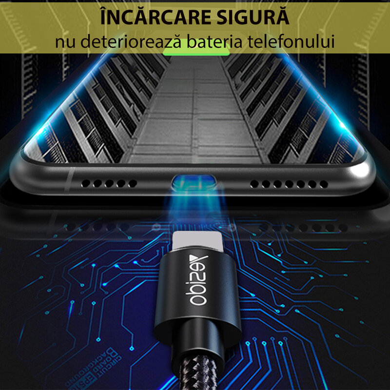 Cablu de date USB la Lightning Yesido CA57, 2.4A, 1.2m, negru