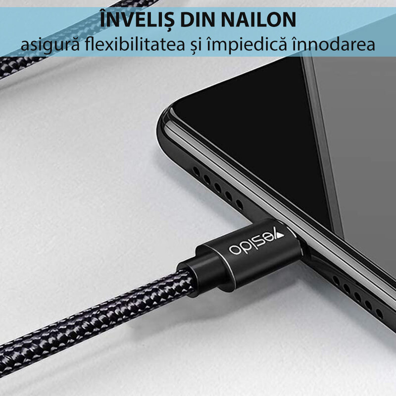 Cablu de date USB la Micro-USB Yesido CA57, 2.4A, 1.2m, negru