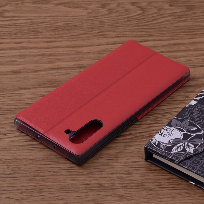 Husa Samsung Galaxy Note 10 Eco Leather View Flip Tip Carte - Rosu