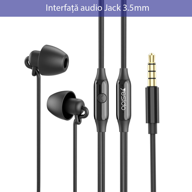 Casti cu fir in-ear Yesido YH29, stereo, microfon, Jack 3.5mm, 1.2m, negru