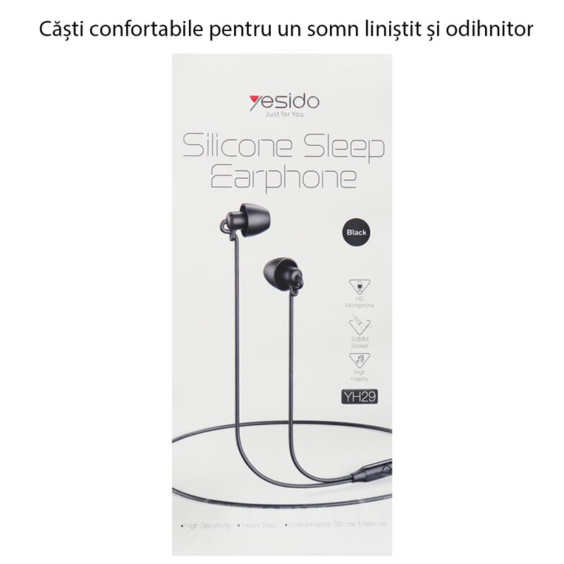 Casti cu fir in-ear Yesido YH29, stereo, microfon, Jack 3.5mm, 1.2m, negru