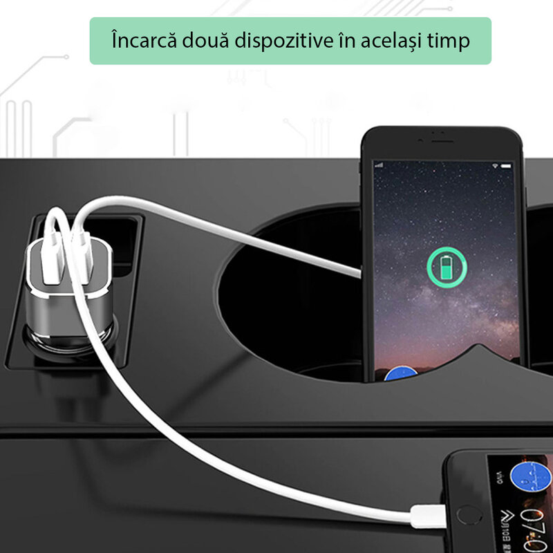 Incarcator auto Yesido Y27, 2x USB-A, lumini LED, 2.4A, negru