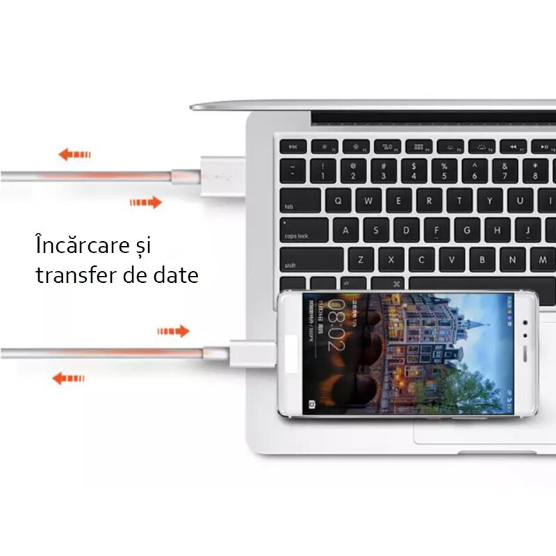  Incarcator priza Huawei original, cablu de date USB la Type-C, 2A, 1m, alb, bulk, HW-090200EH0
