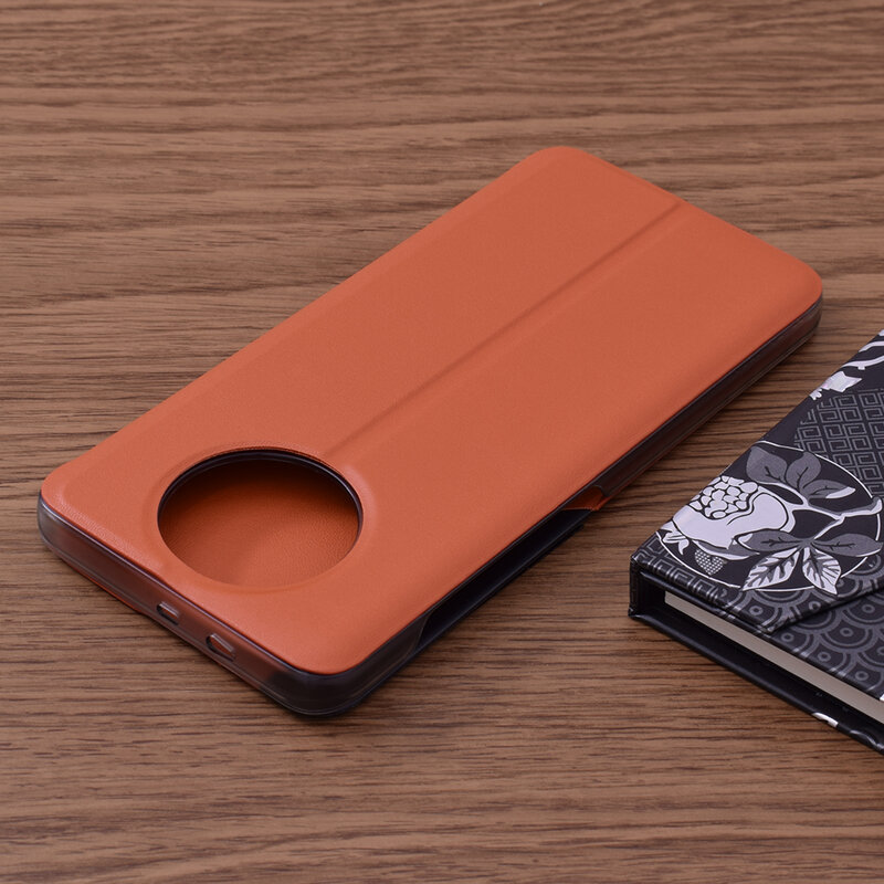 Husa Xiaomi Redmi Note 9T 5G Eco Leather View Flip Tip Carte - Portocaliu