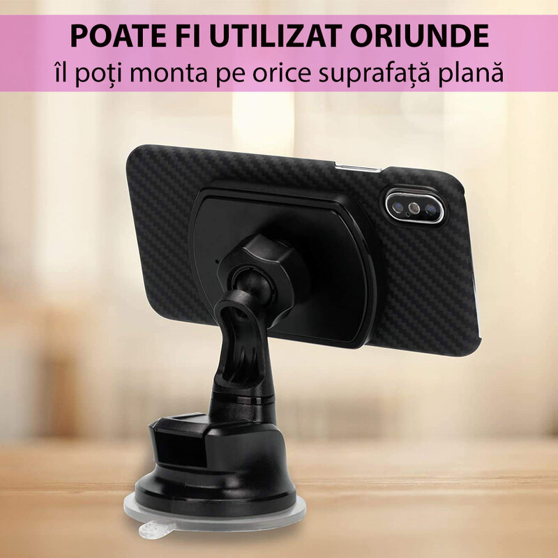 Suport telefon auto Pitaka MagEZ pentru iPhone 12, prindere bord, negru