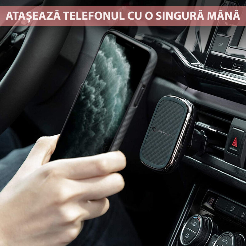 Suport telefon auto Pitaka MagEZ iPhone 12, prindere grila ventilatie, negru