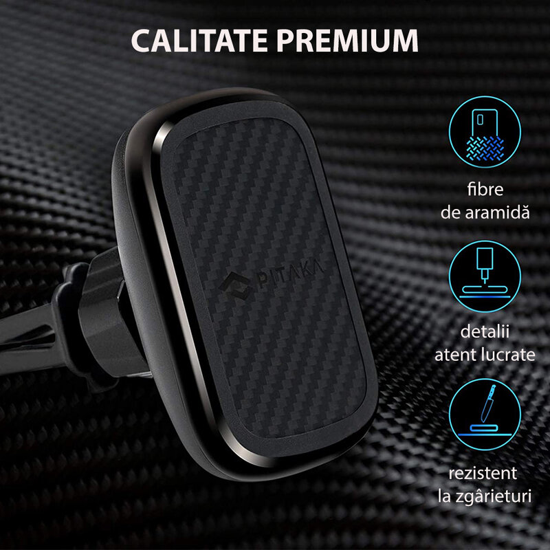 Suport telefon auto Pitaka MagEZ iPhone 12, prindere grila ventilatie, negru