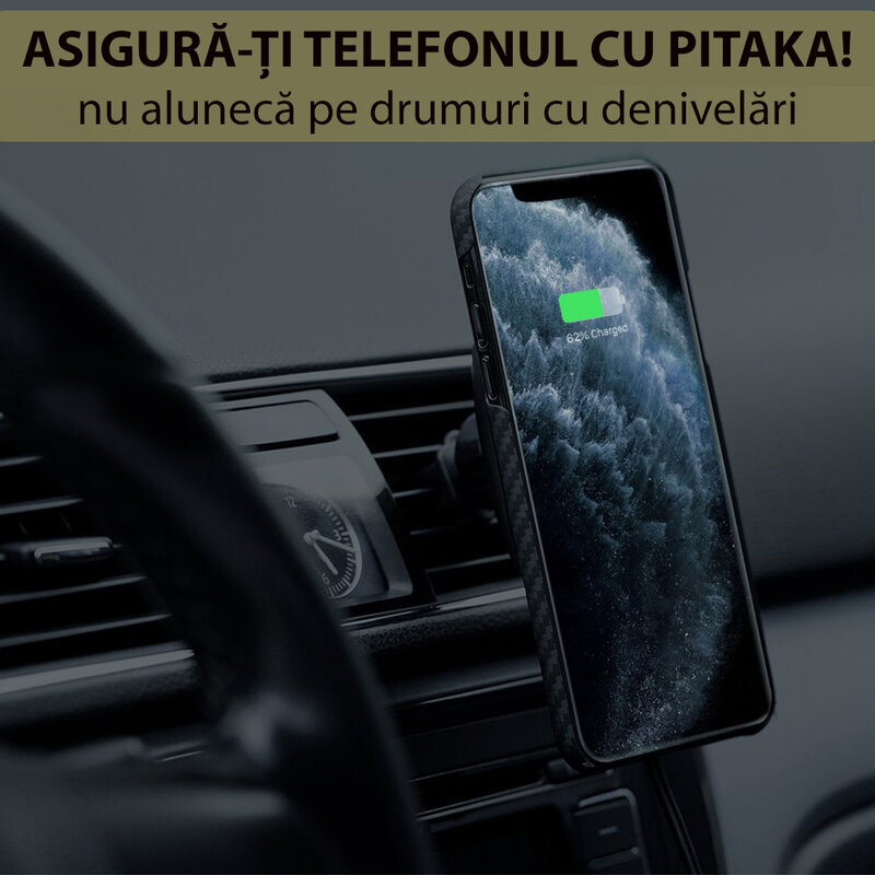 Suport telefon auto Pitaka MagEZ iPhone 12, prindere grila ventilatie, negru