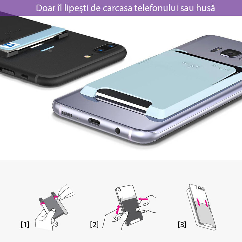 Suport carduri telefon Ringke, universal, cu adeziv 3M, negru