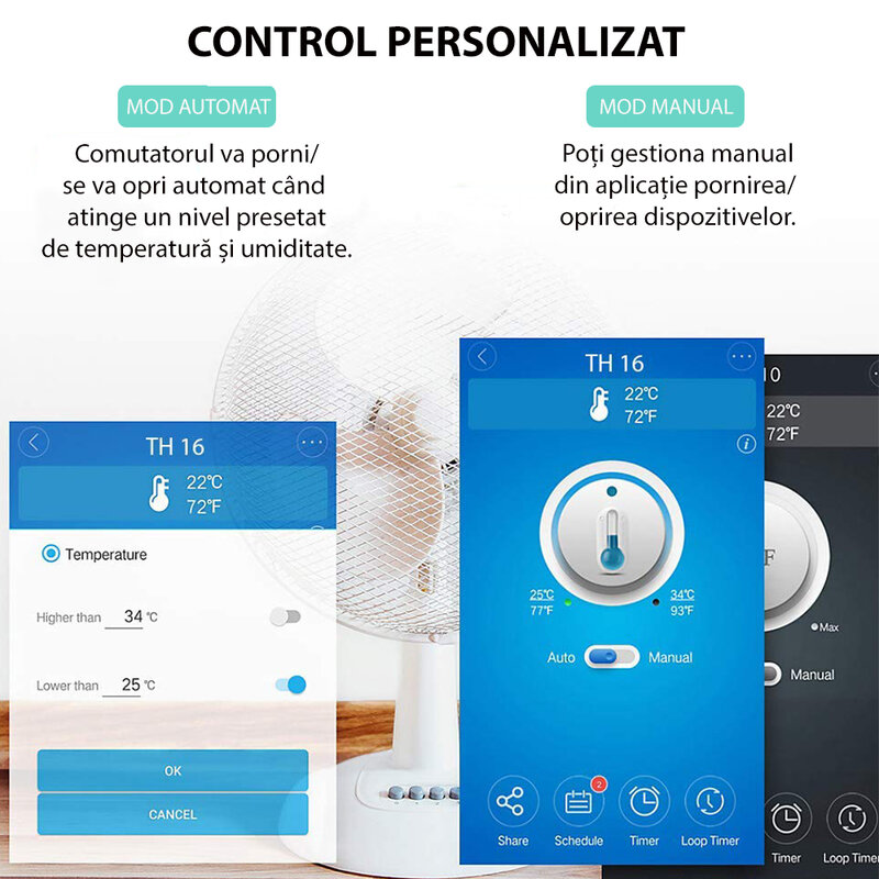 Releu wireless Sonoff TH16 Wi-Fi pentru senzori de temperatura si umiditate, alb