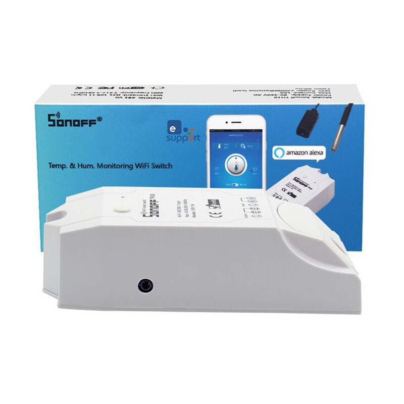 Releu wireless Sonoff TH16 Wi-Fi pentru senzori de temperatura si umiditate, alb