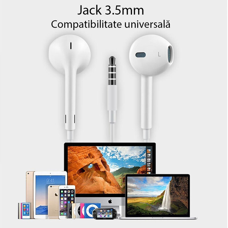 Casti cu fir in-ear Yesido YH09, stereo, microfon, Jack 3.5mm, 1.2m, alb