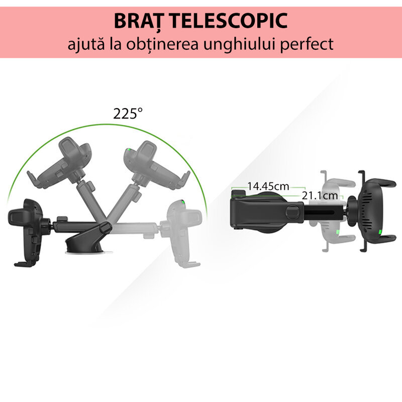 Suport telefon auto iOttie EOT 2, incarcare wireless, bord/ parbirz, negru