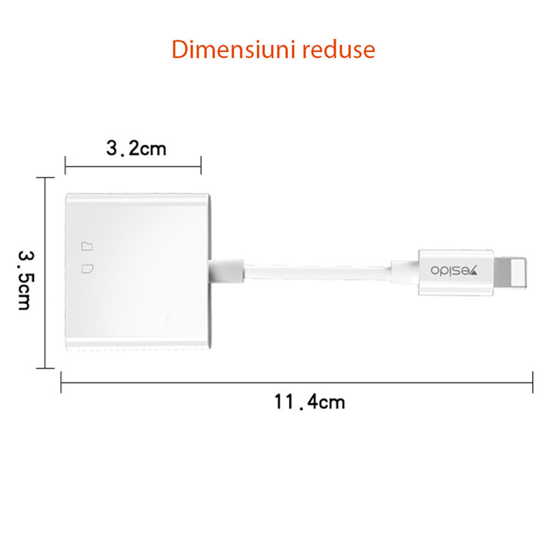 Adaptor iPhone, card reader SD, MicroSD Yesido GS11, Plug & Play, alb