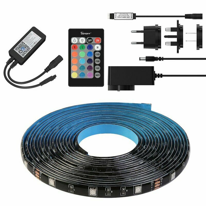Kit banda LED RGB smart Sonoff cu telecomanda, amplificator, 5m