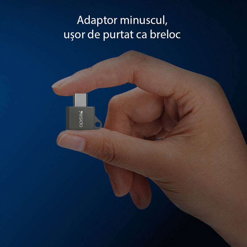 Adaptor USB la Type-C OTG Yesido GS08, plug & play, 480Mbps, negru