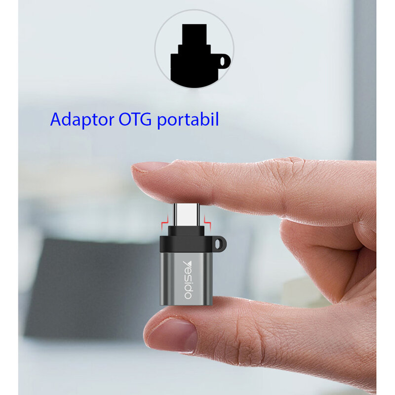Adaptor USB la Type-C OTG Yesido GS06, plug & play, 5Gbps, negru