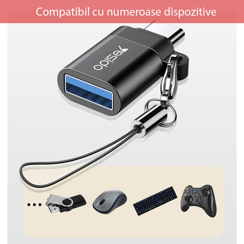 Adaptor USB la Type-C OTG Yesido GS06, plug & play, 5Gbps, negru