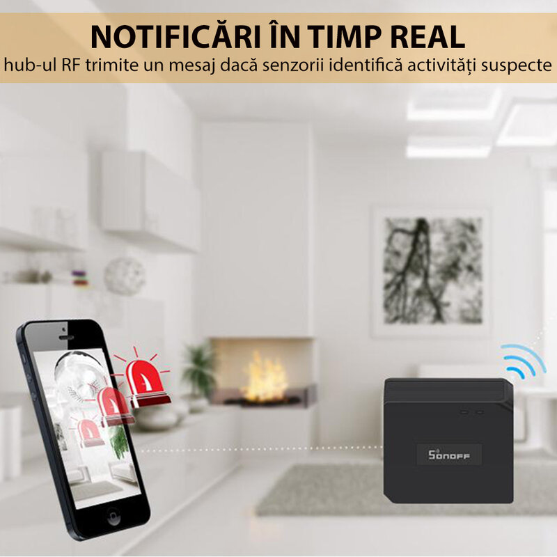 Hub inteligent Sonoff RF Bridge Wi-Fi, sistem wireless smart home, 433 MHz, negru