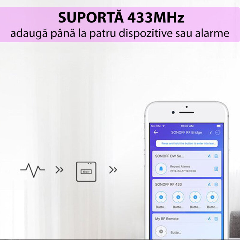 Hub inteligent Sonoff RF Bridge Wi-Fi, sistem wireless smart home, 433 MHz, negru