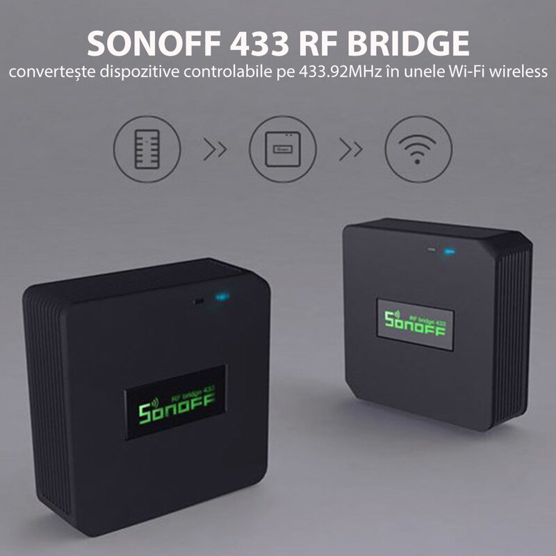 Hub inteligent Sonoff RF Bridge Wi-Fi, sistem wireless smart home, 433 MHz, negru