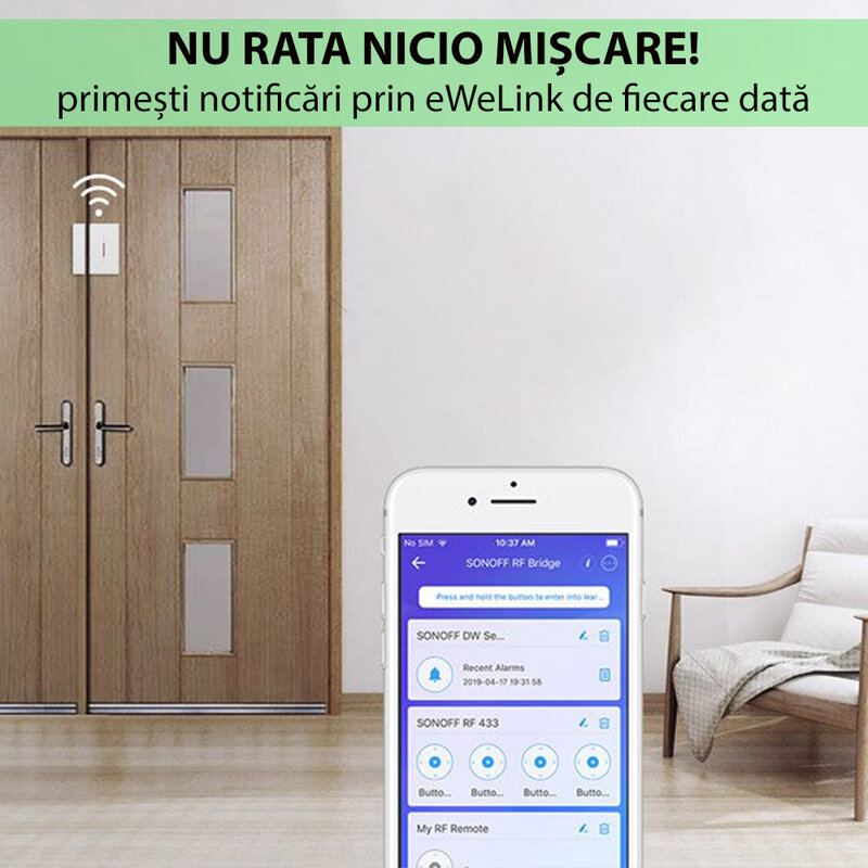 Hub inteligent Sonoff RF Bridge Wi-Fi, sistem wireless smart home, 433 MHz, negru