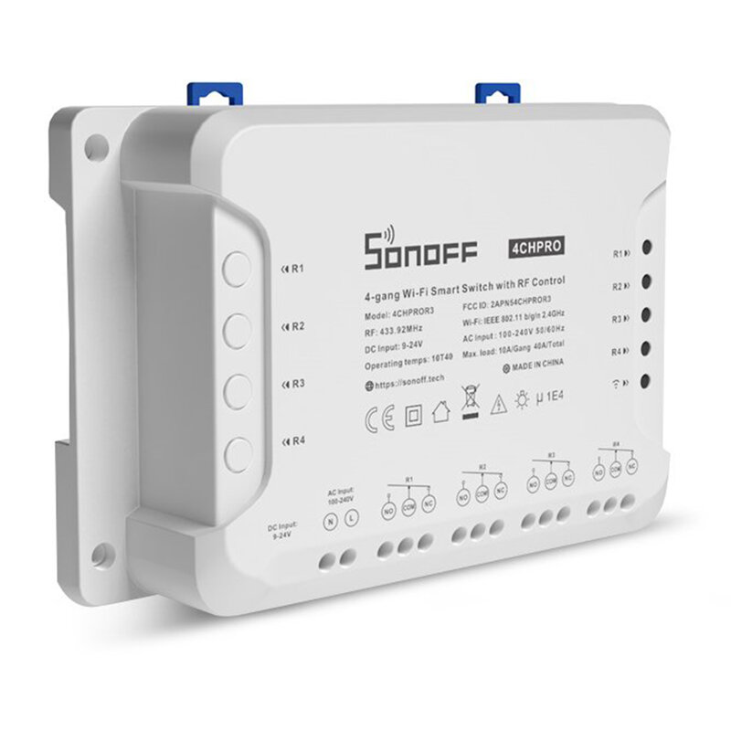 Releu wireless Sonoff 4CH Pro R3, Wi-Fi,  RF 433MHz, 4 canale, 10A, alb
