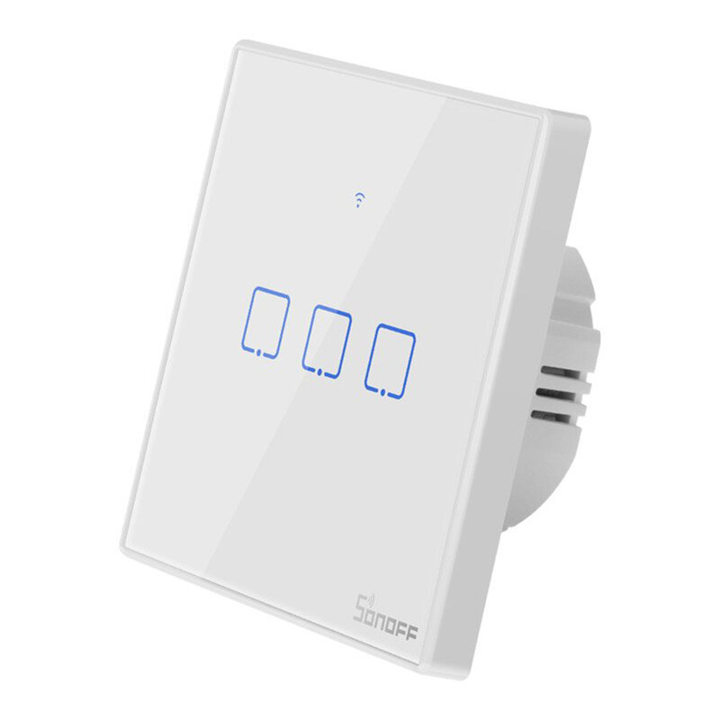 Intrerupator smart touch Wi-Fi triplu Sonoff T2, wireless, RF 433 MHz, alb