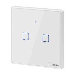 Intrerupator smart touch Wi-Fi dublu Sonoff T2, wireless, RF 433 MHz, alb
