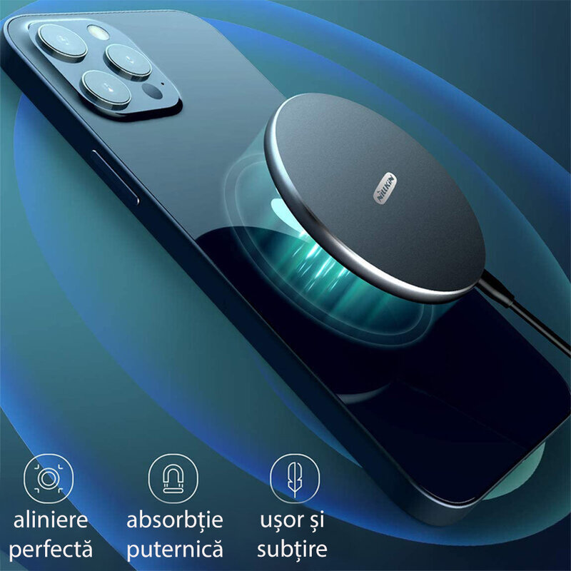 Incarcator wireless iPhone 12 MagSafe Nillkin, 10W, negru, NKT06