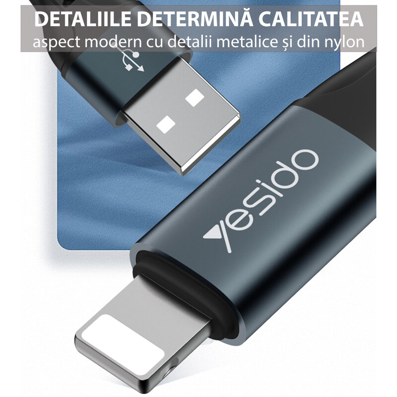 Cablu de date USB la Lightning Yesido CA62, 2.4A, 1.2m, negru