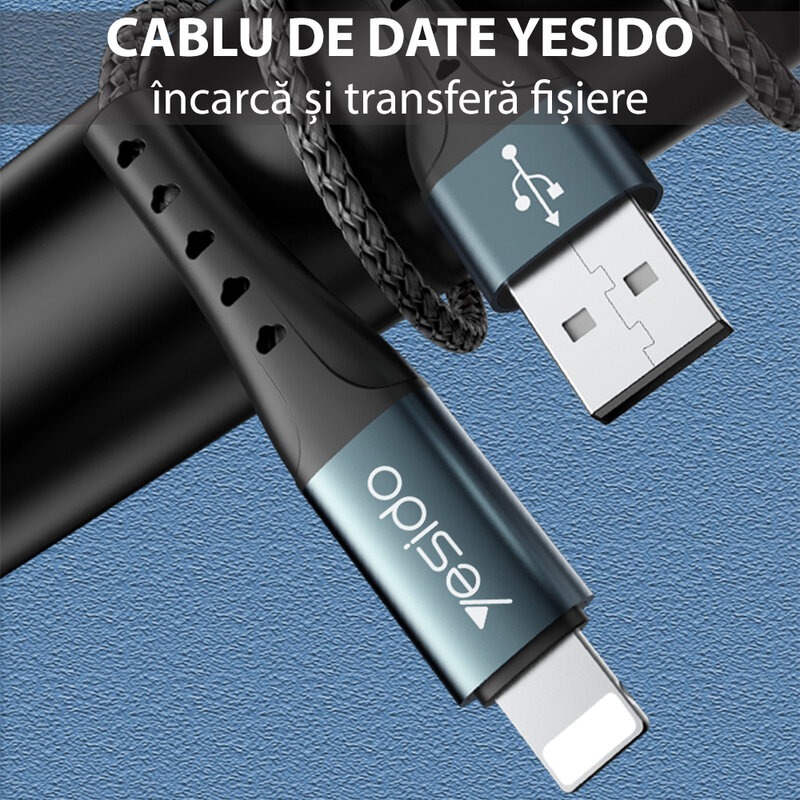 Cablu de date USB la Lightning Yesido CA62, 2.4A, 1.2m, negru