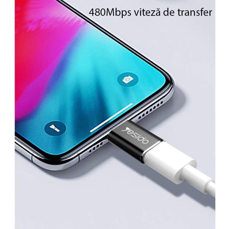 Adaptor Micro-USB la Lightning OTG Yesido GS05, plug & play, 480Mbps, negru