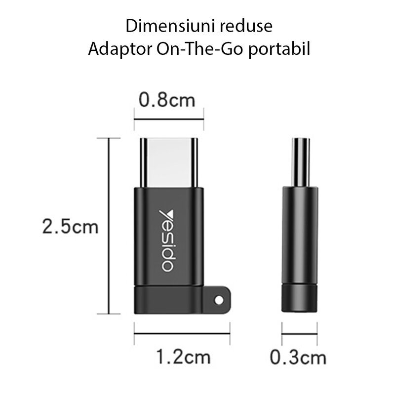 Adaptor Micro-USB la Type-C OTG Yesido GS04, plug & play, 480Mbps, negru