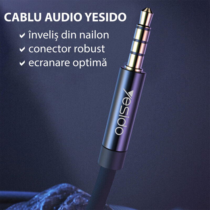 Cablu audio Jack 3.5mm la Jack 3.5mm Yesido YAU14, stereo, 1m, negru