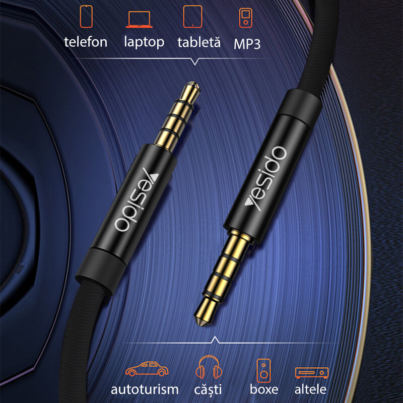 Cablu audio Jack 3.5mm la Jack 3.5mm Yesido YAU14, stereo, 1m, negru