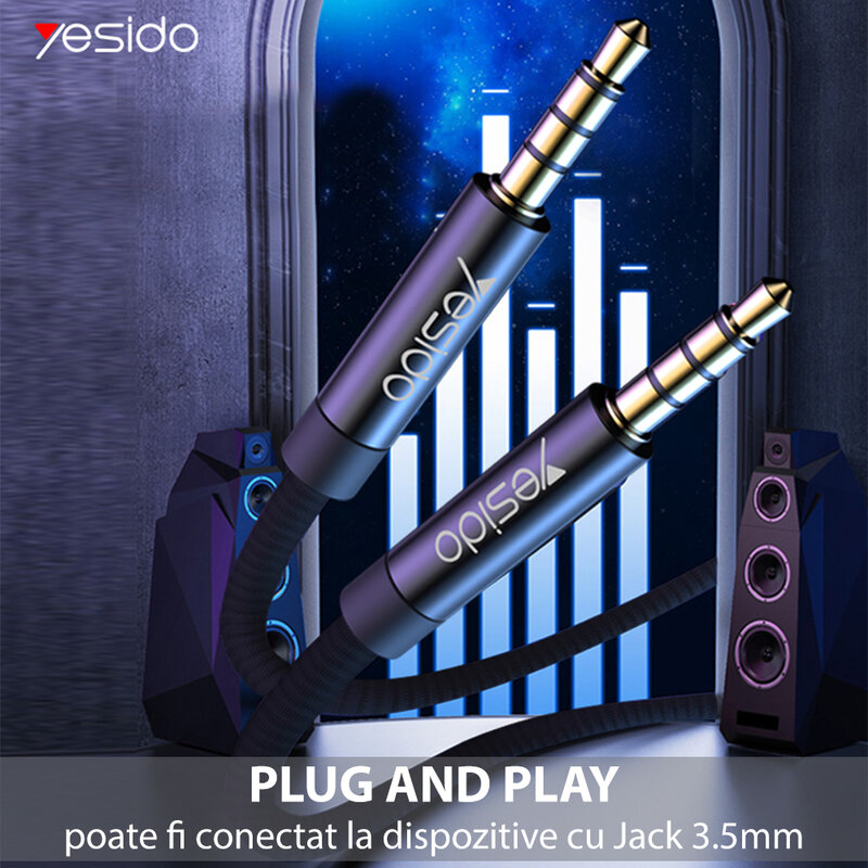 Cablu audio Jack 3.5mm la Jack 3.5mm Yesido YAU14, stereo, 1m, negru